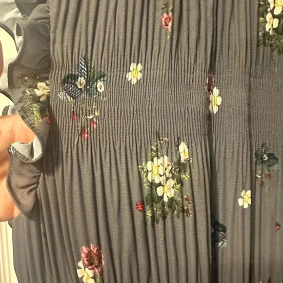 Ted Baker Gray Pleated Floral Midi Dress Size 8 - Picture 3 of 7